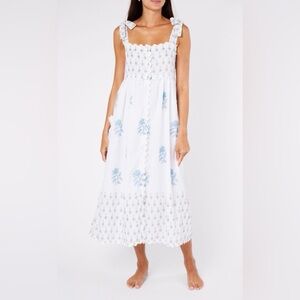 Juliet Dunn sailor blue gold rose tie shoulder maxi dress size medium/large NWOT